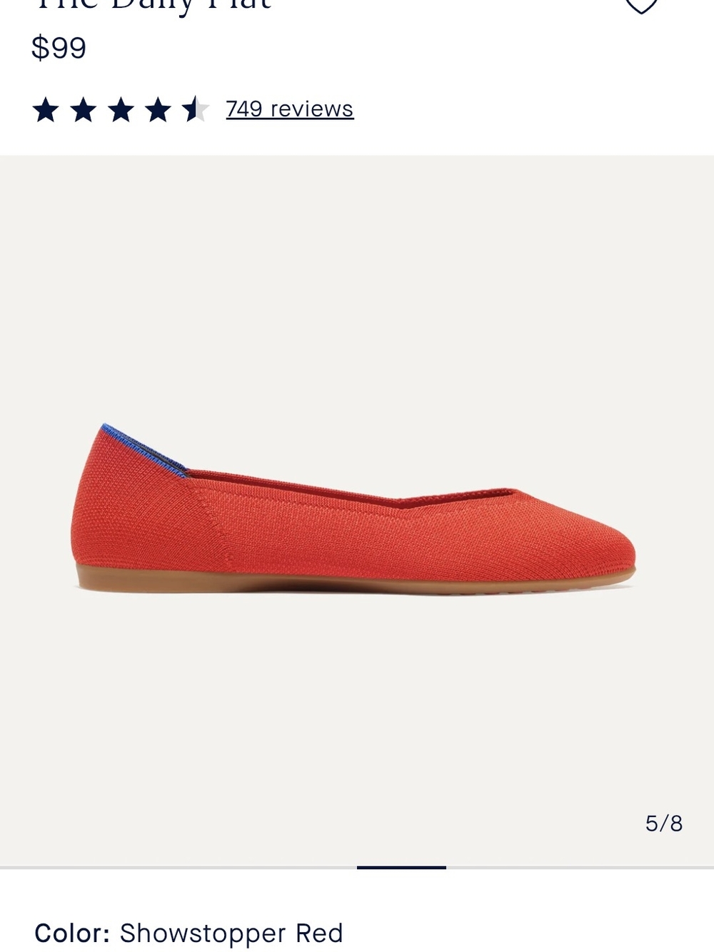 Rothy's Showstopper Red Knit Ballet Flat with Blue Heel Tab